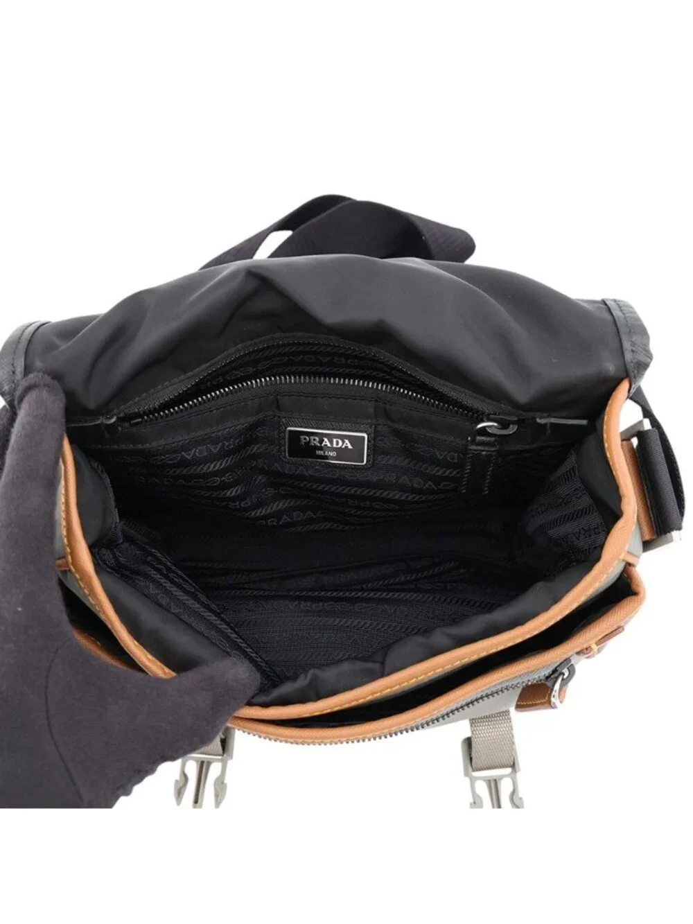 Prada Shoulder Bag Saffiano Leather Nylon Black